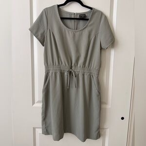 32 Degrees Sage Grey Drawstring Waist Short-Sleeve Dress